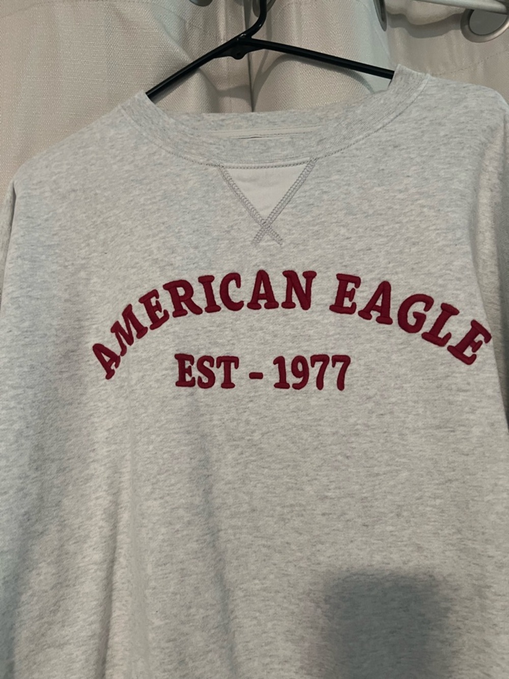 American Eagle Outfitters Light Gray Crewneck Sweatshirt with Red Logo - Picture 2 of 3